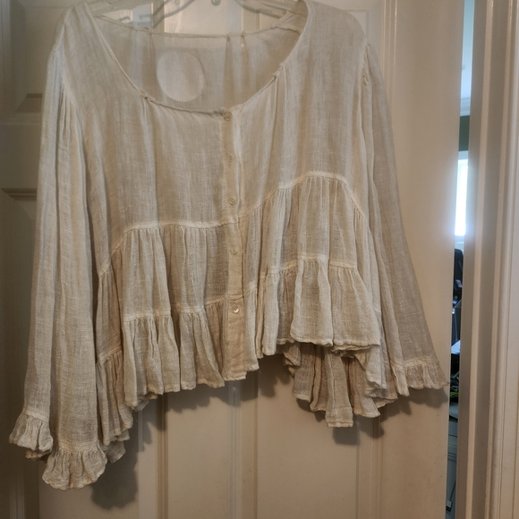 Cream Ruffled Women's Top - Picture 1 of 5